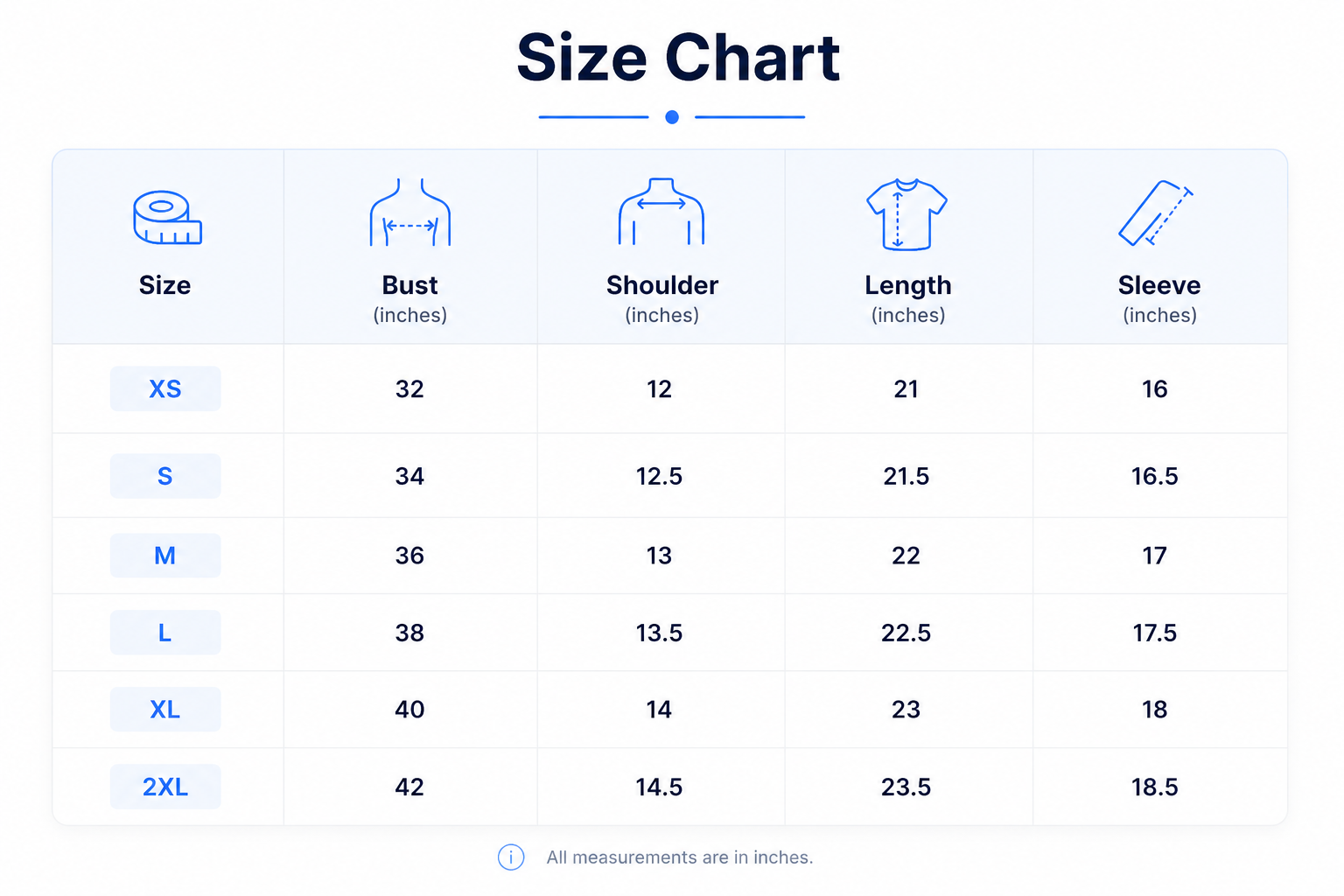 Size chart for Aurelian Orb blouse